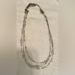 Necklace beaded w/ silver wire & clear beads
